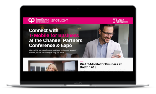 An image of a computer with the T-Mobile for Business Spotlight Site onscreen