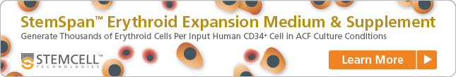 Learn more about new StemSpan™ Erythroid Expansion Medium. Combine with Erythroid Expansion Supplement to generate 1000s of erythroid cells per input human CD34+ cell in ACF conditions.
