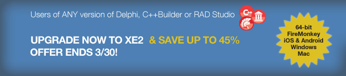 Upgrade now to XE2 & save up to 45% - offer ends 3/30!