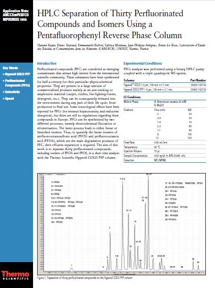 HPLC Separation of Thirty Perfluorinated Compounds and Isomers Using a Pentafluorophenyl Reverse Phase ColumnClean