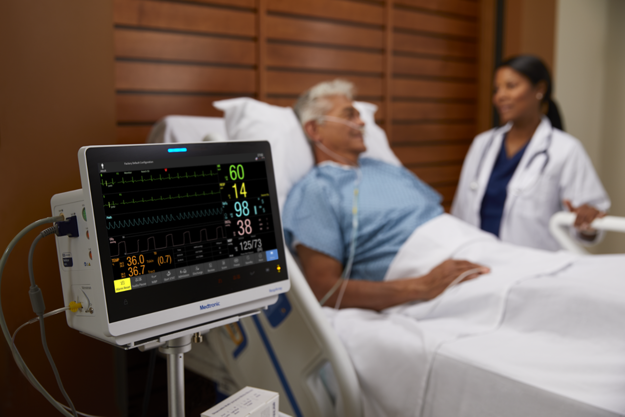 Patient monitoring product in use near a patient