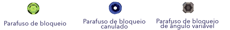 Parafuso de bloqueio, bloqueio canulado e bloqueio de ângulo variável