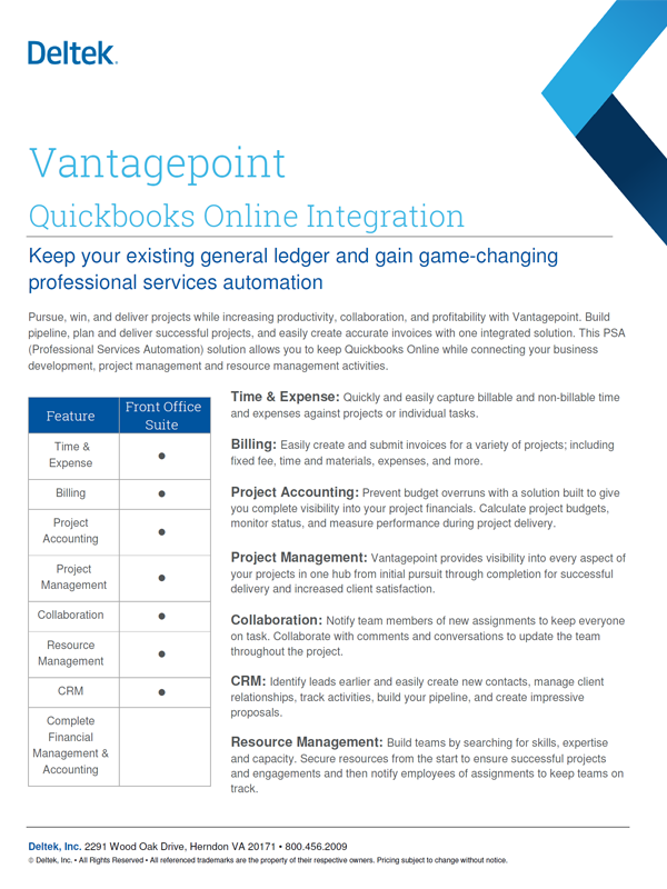 Vantagepoint Quickbooks Online Integration