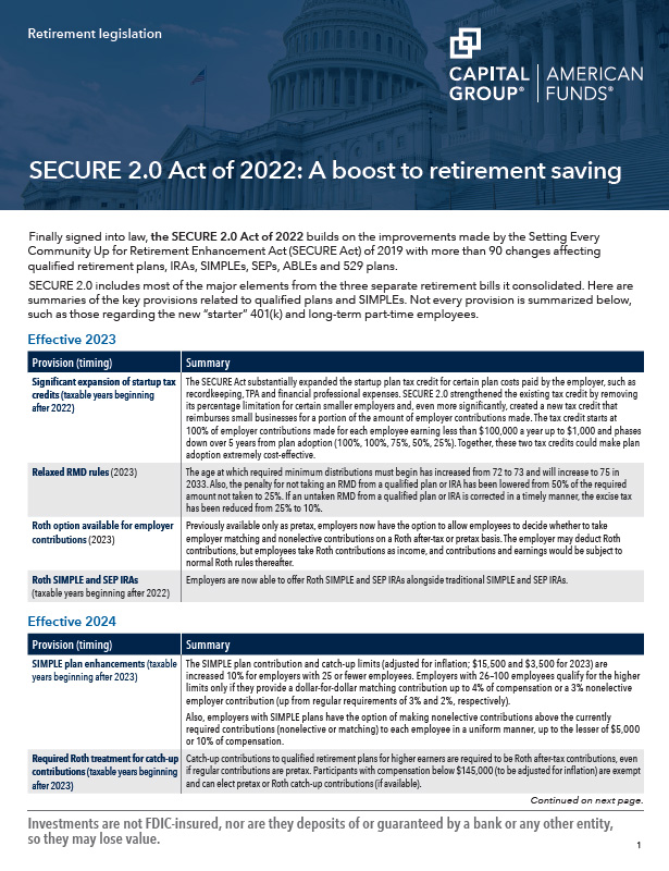 SECURE 2.0 Act of 2022: A boost to retirement saving