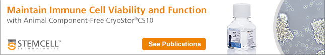 Maintain Immune Cell Viability and Function with Animal Component-Free CryoStor®CS10. See Publications.