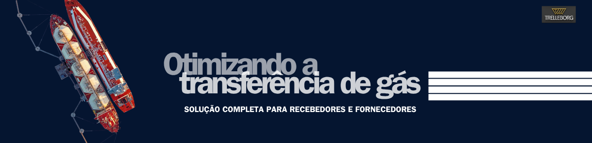 Transportador de GNL realizando operações de transferência de gás com suporte de soluções integradas da Trelleborg para transferência de energia segura e eficiente