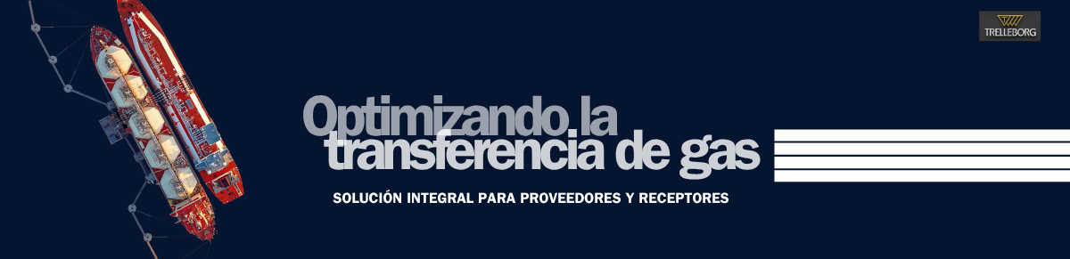 Buque transportador de GNL realizando operaciones de transferencia de gas con el respaldo de soluciones integradas de Trelleborg para una transferencia de energía segura y eficiente
